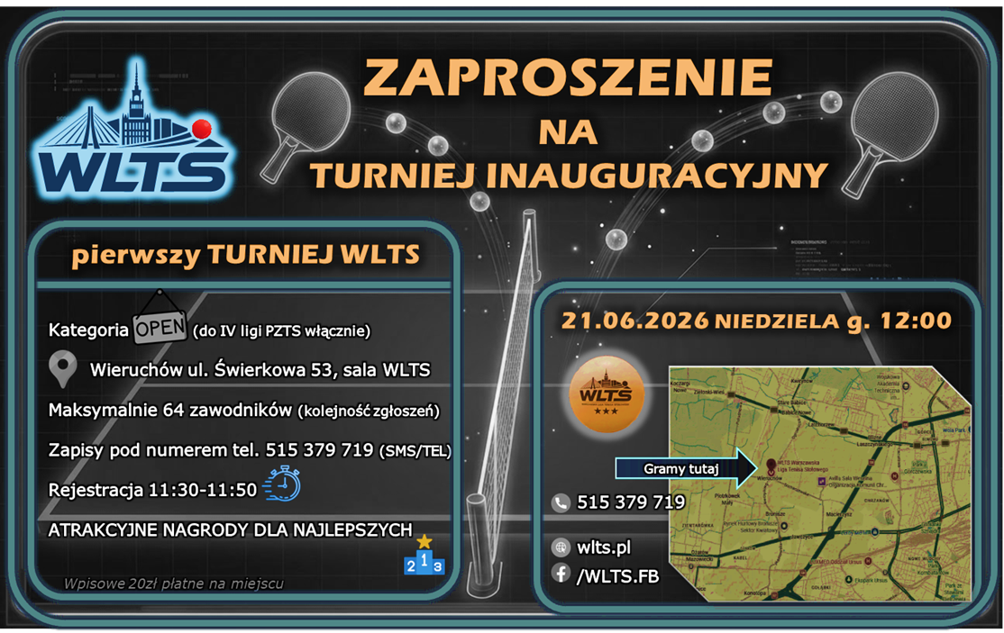 Zaproszenie na inauguracyjny turniej tenisa stołowego WLTS